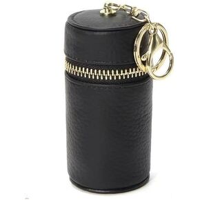 1 PCS Genuine Leather Cylinder Keychain for Women, Black Mini Lipstick Pouch & Car Key Holder, Fashionable Small Wallet for Coins, Chic Purse Accessory Gift in Saudi Arabia