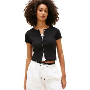 Tommy Jeans Women's Short Sleeve Cotton Ribbed Cardigan Top in Saudi Arabia