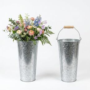 2 Pack Galvanized Metal Vase Farmhouse Flower Vases 15 inch Sparkler Bucket Tall Vases for Floor Galvanized Decor Metal Bucketsfor Wedding Table Centerpiece Decorations, Home Decor in Saudi Arabia