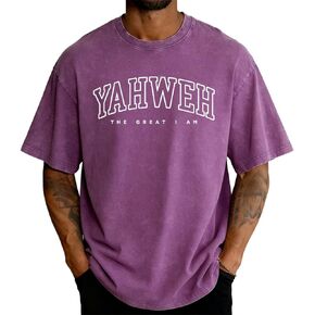 Yahweh T-Shirt Christian Jesus Shirt for Men Casual Acid Wash Oversized Bible Verse God Faith Religious Graphic Tee Tops in Kuwait