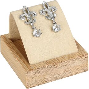 KUKUVR Wood Earring Display Stand for Selling (Beige) | Bamboo wood Velvet Rack, Dangle Earring & Stud Holder Case, For Selling, Showcase, Store, Countertop, Home Use in Saudi Arabia