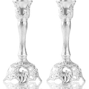 Shabbat Candles Holders Set of 2 - Silver Plated Shabbat Candlesticks, Vintage Silver Jewish Holder for Shabbos Candles, Havdalah Gifts for Holiday (Silver) in Saudi Arabia
