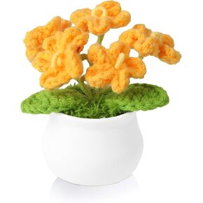 Crochet Flowers, Blue Artificial Knitted Forget-Me-Not Floral Decor Handmade Yarn Crochet Flower with Pot Cute Desk Decor Gift for Women Mothers Day Birthday Teacher & Graduation Gift in Saudi Arabia