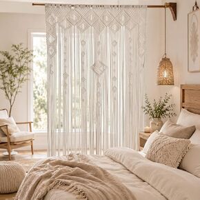 Boshen Boho Macrame Curtain Handmade Woven Doorway Curtain, Large Bohemian Room Divider Wall Hanging Home Decor Wedding Backdrop, 1 Panel-43.3" W x 78.7" L in Saudi Arabia