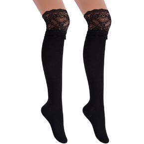 Women's Knee High Socks Lace Ruffle Socks Kawaii Lace Top Cotton Cute Stockings for Girls in Saudi Arabia