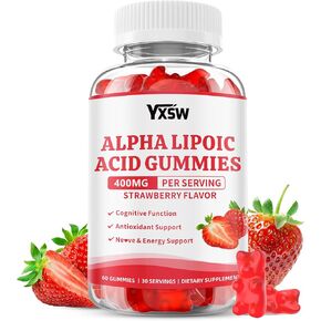 Alpha Lipoic Acid Gummies 400 MG, Chewable R Lipoic Acid Supplement for Antioxidant & Nervous System Support, Sugar Free, Vegan, Strawberry Flavor, 60 Count in Saudi Arabia