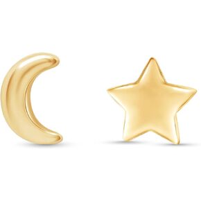 Asymmetric Earrings Half Moon And Star Lovely Charm Stud Earrings in 14K Gold Plated Sterling Silver With Push Back for her in Kuwait