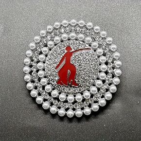 Women's Elegant Shiny Round Brooch - With Zirconia and Imitation Pearl Accents, Greek Letter Sorority Red Dancer's Corsage, Luxury Fashion Dress Jewelry Accessory in Kuwait