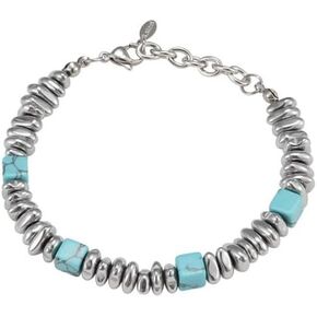 Men's Stainless Steel Bracelet, Created Turquoise & Irregular Silver Alloy Beaded Bracelet, Handmade Strand Jewelry, Minimalist Punk Hip Hop Trendy Accessories for Men in Saudi Arabia