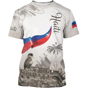 DFZ Haiti Flag T-Shirt for Men Novelty Print Tee Crewneck Casual Short Sleeves Tops Haiti Jersey in Saudi Arabia
