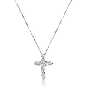 14K Gold Lab-Grown Diamond Cross Necklace for Women & Men, 0.1–2.5 CTW, F-G Color VS Clarity, 17" Sterling Silver Chain, Religious Pendant Jewelry Gift in Saudi Arabia