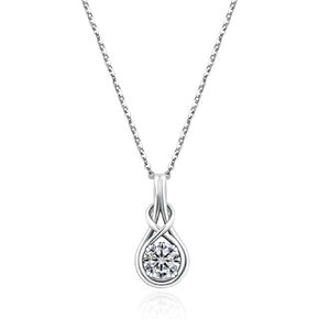Sterling Silver Moissanite Pendant Necklace:1 Carat Round Cut Moissanite Solitaire Diamond Necklace with White Gold Plated Chain - Trendy Infinity Knot Gem Jewelry for Women in Saudi Arabia