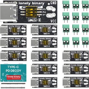 Lonely Binary 12-Pack USB-C PD Trigger 100W Decoy DIP 5-20V Screw Terminal | PD 3.0/QC, fixed 5V/9V/12V/15V/20V via DIP switch; screw terminals; breadboard pins; for Arduino, ESP32; laptop, router, LED in Saudi Arabia