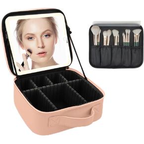 Makeup Bag with Led Mirror,Large Vanity Makeup Cases with 3 Color Setting,Portable Storage and Adjustable Dividers,for Women and Makeup Artists Cosmetic Organizer Travel Makeup Bag-Black in Saudi Arabia