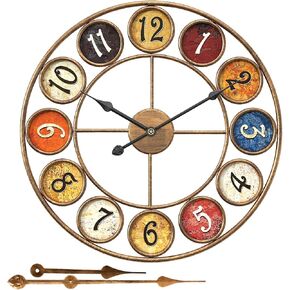 Large Separate Dial Vintage Wall Clock 24 inch Retro Decor | for Living Room Home Office Kitchen Farmhouse,Silent Non-Ticking,Rustic Oversize Gold Metal Frame in Saudi Arabia