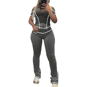 Ulovmi Women's 2 Piece Outfits Zipper Workout Set Short Sleeve Tracksuit Bodcyon Matching Sweat Pants Sets in Saudi Arabia