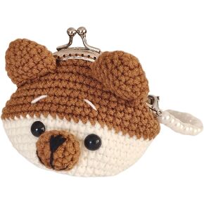 Crochet Brown Bear Coin Purse Pouch Kiss Lock Cute Small Change Purse for Coins Handmade Knitting Bear Bag in Saudi Arabia