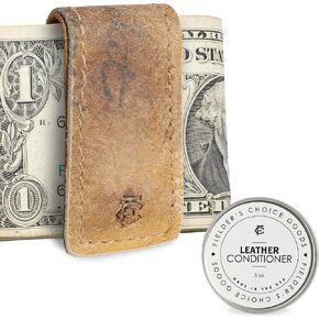FIELDERS CHOICE GOODS Leather Money Clip - Magnetic Cash Holder, Handcrafted from Vintage Baseball Gloves by FC Goods in Saudi Arabia