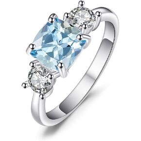 JewelryPalace Cushion Cut 2.6ct Genuine Blue Topaz 3 stones Rings for Her, 14K White Yellow Rose Gold Plated 925 Sterling Silver Promise Ring for Women, Natural Gemstone Jewelry Sets Rings in Kuwait