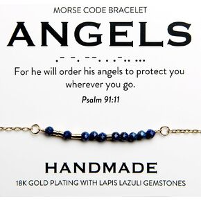 Christian 18K Gold and Lapis Lazuli Minimalist Morse Code Bracelet for Women | Bible Verse Gift for Her | Ladies Religious Dainty Blue Beaded Jewelry with Inspirational Words of Encouragement | Catholic Gift for Mom, Daughter, Wife, Friend, Sister in Saudi Arabia