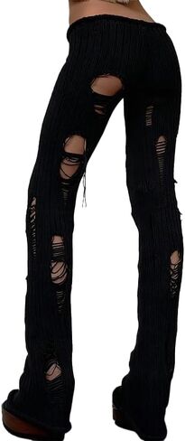 THLAI Womens Slim-Fit Knit Pants with Hollow Out & Ripped Details Going Out Trousers in Saudi Arabia