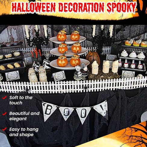 (30 x 420 in.) Halloween Creepy Cloth, Spooky Giant Cheese Cloth Tapestry for Halloween Party Supplies Decorations Outdoor Yard Home Wall Decor, Black in Saudi Arabia