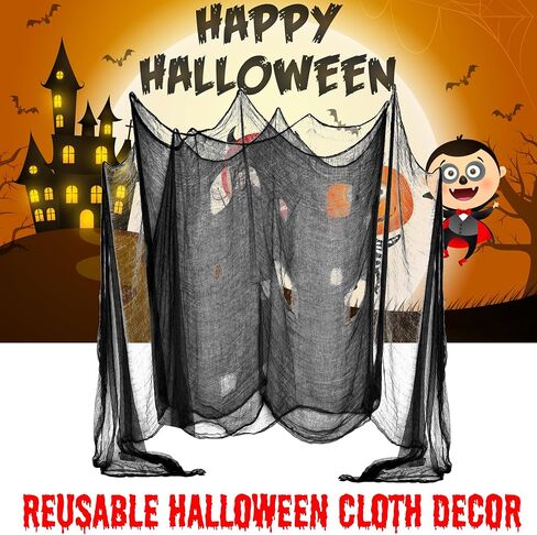 (30 x 420 in.) Halloween Creepy Cloth, Spooky Giant Cheese Cloth Tapestry for Halloween Party Supplies Decorations Outdoor Yard Home Wall Decor, Black in Saudi Arabia