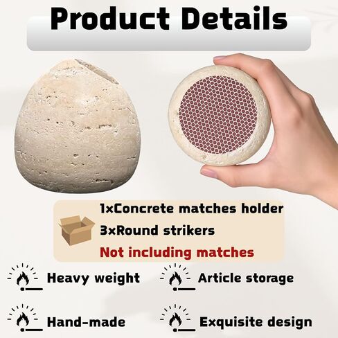 Travertine Match Holder & Extra Striker Pad 3.2in Handmade Stone Match Organizer Matches in a Jar Decorative Cute Matchstick Container Home Kitchen Decor Housewarming Wedding Gift Matches Not Included in Saudi Arabia