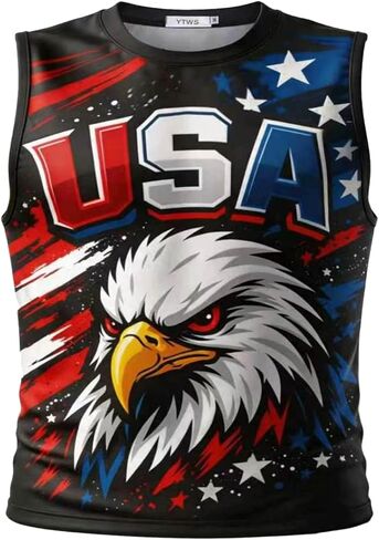 4th of July Tank Top Men, Patriotic American Flag USA Sleeveless Shirt, Soft Breathable Muscle Casual Apparel in Saudi Arabia