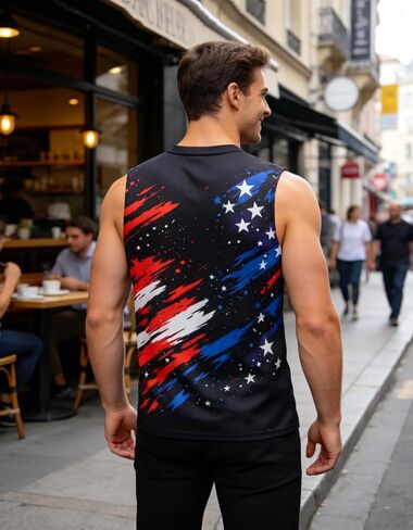 4th of July Tank Top Men, Patriotic American Flag USA Sleeveless Shirt, Soft Breathable Muscle Casual Apparel in Saudi Arabia