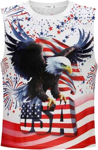 4th of July Tank Top Men, Patriotic American Flag USA Sleeveless Shirt, Soft Breathable Muscle Casual Apparel in Saudi Arabia