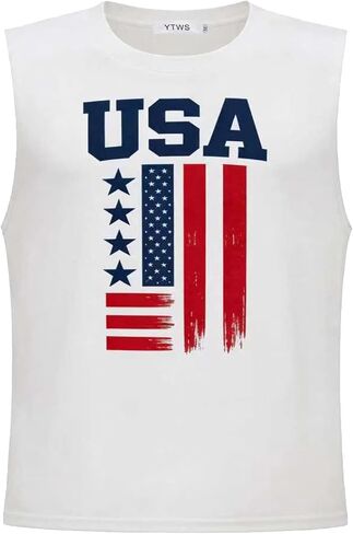 4th of July Tank Top Men, Patriotic American Flag USA Sleeveless Shirt, Soft Breathable Muscle Casual Apparel in Saudi Arabia