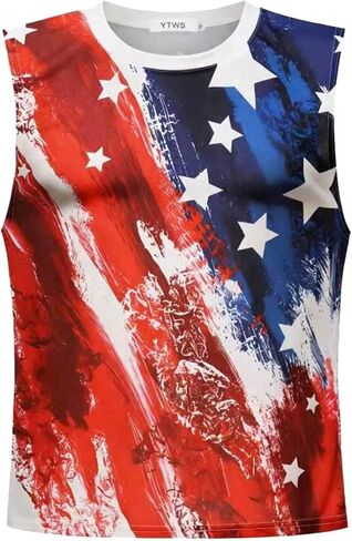 4th of July Tank Top Men, Patriotic American Flag USA Sleeveless Shirt, Soft Breathable Muscle Casual Apparel in Saudi Arabia