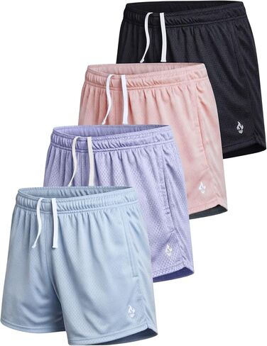 4 Pack: Girls Athletic Shorts with Pockets, 3" Dry Fit Running Shorts for Kids Teens Soccer Basketball in Kuwait