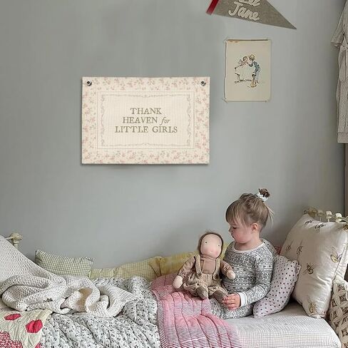 Girls Nursery Decor, Thank Heaven for Little Girls Linen Banner, Toddler Girl Room Decor, Pink Baby Shower Decoration Gift, Baby Girl Room Decoration 30x20 inchs in Saudi Arabia