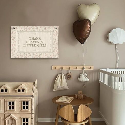 Girls Nursery Decor, Thank Heaven for Little Girls Linen Banner, Toddler Girl Room Decor, Pink Baby Shower Decoration Gift, Baby Girl Room Decoration 30x20 inchs in Saudi Arabia