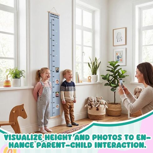 Growth Chart for Kids, Measures Up to 1.9m, Kid Height Wall Chart with Picture Frames, Foldable Canvas Height Ruler Milestone Markers, Unisex Toddler Wall Decor, Keepsake Gift for Boy & Girl in Saudi Arabia