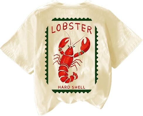 Verdusa Women's Summer Lobster Funny Shirts Drop Shoulder Graphic Tees Cute Shirts in Saudi Arabia