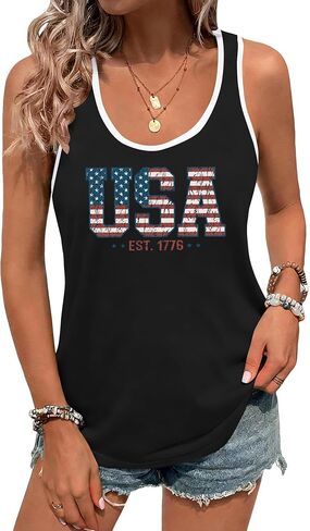 USA 4th of July Tank Tops for Women: American Flag Shirts 1776 2026 Patriotic Sleeveless Tee Summer Tops in Saudi Arabia