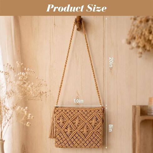 Boho Straw Purse for Women Beach Crochet Crossbody Bag for Daily Travel Vacation in Saudi Arabia