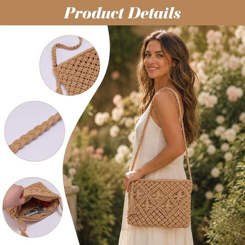 Boho Straw Purse for Women Beach Crochet Crossbody Bag for Daily Travel Vacation in Saudi Arabia