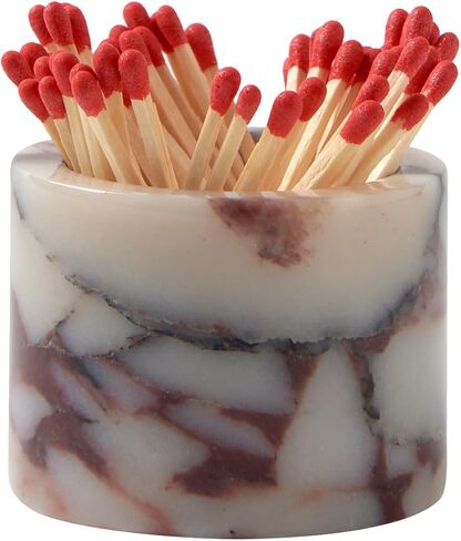 Luxury Natural Marble Match Holder with Striker –Small 2.5" x 2" Calacatta Viola Stone Decorative Matchbox for Bathroom Candles & Fireplace, Cute Match Jar for Home Decor Gift (Matches Not Included) in Kuwait