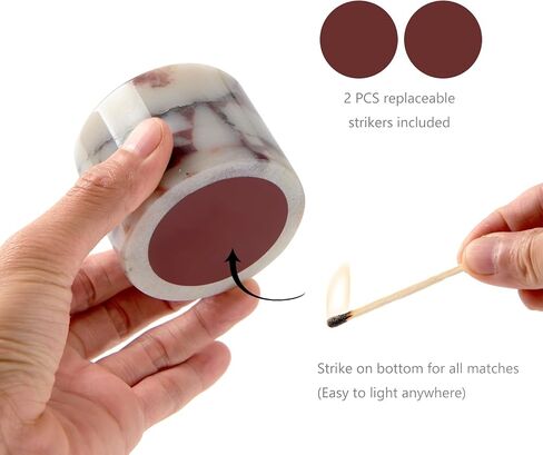 Luxury Natural Marble Match Holder with Striker –Small 2.5" x 2" Calacatta Viola Stone Decorative Matchbox for Bathroom Candles & Fireplace, Cute Match Jar for Home Decor Gift (Matches Not Included) in Kuwait
