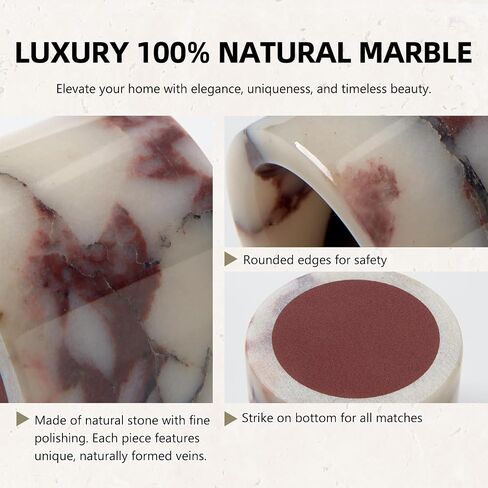 Luxury Natural Marble Match Holder with Striker –Small 2.5" x 2" Calacatta Viola Stone Decorative Matchbox for Bathroom Candles & Fireplace, Cute Match Jar for Home Decor Gift (Matches Not Included) in Kuwait