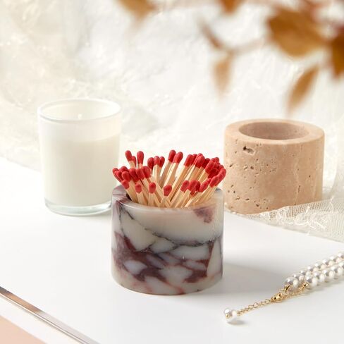 Luxury Natural Marble Match Holder with Striker –Small 2.5" x 2" Calacatta Viola Stone Decorative Matchbox for Bathroom Candles & Fireplace, Cute Match Jar for Home Decor Gift (Matches Not Included) in Kuwait