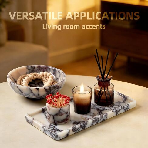 Luxury Natural Marble Match Holder with Striker –Small 2.5" x 2" Calacatta Viola Stone Decorative Matchbox for Bathroom Candles & Fireplace, Cute Match Jar for Home Decor Gift (Matches Not Included) in Kuwait
