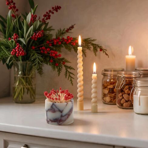 Luxury Natural Marble Match Holder with Striker –Small 2.5" x 2" Calacatta Viola Stone Decorative Matchbox for Bathroom Candles & Fireplace, Cute Match Jar for Home Decor Gift (Matches Not Included) in Kuwait
