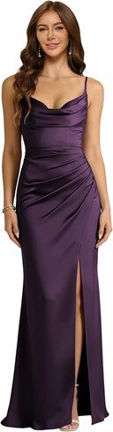 Bridesmaid Dresses Long for Women Satin Spaghetti Straps Formal Prom Evening Dress with Slit in Saudi Arabia
