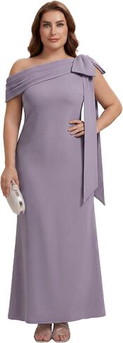 Ever-Pretty Plus Women's Elegant Bow Knot One Shoulder Plus Size Formal Dresses High Stretch Floor Length Wedding Guest Dress in Saudi Arabia
