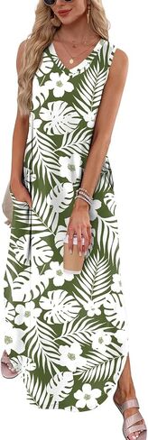 Askyes Women’s Summer Dresses Maxi Dress V Neck Sleeveless Beach Vacation Sundress Casual Split Long Dress with Pockets 2026 in Saudi Arabia